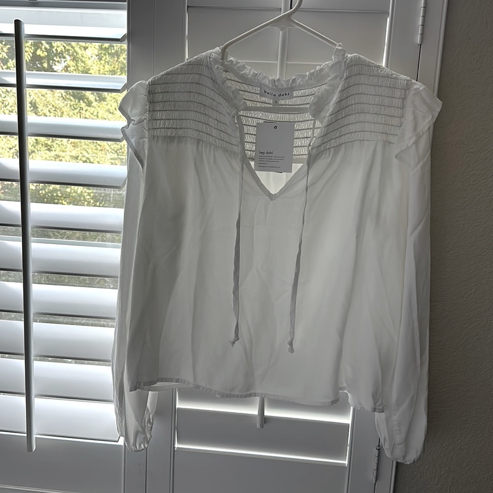 NWT Bella Dahl Small Made in LA Smocked Shirt White